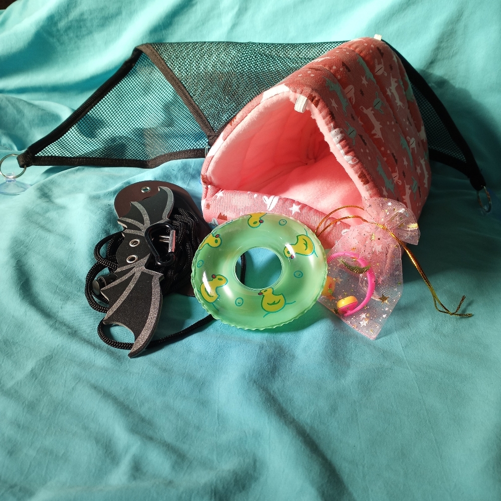 Baby Small Reptile Accessories Kit Lizard Hide Gecko Floaty Hammock Leash Bed